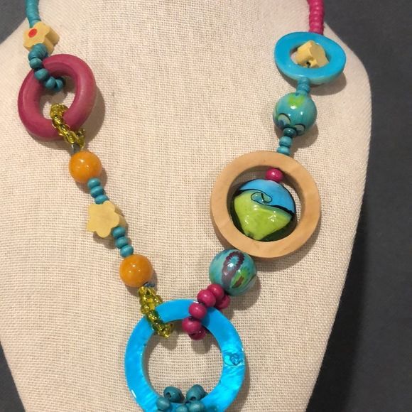 TRESKA Modern Abstract Multicolor MultiMedia Y Drop Necklace - Picture 3 of 9